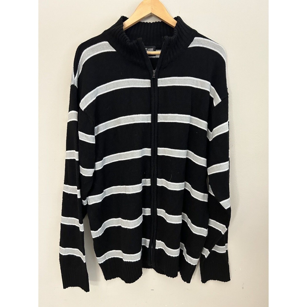 Riflessi Womens Black White Striped Knitted Zippered Sweater Size XXL